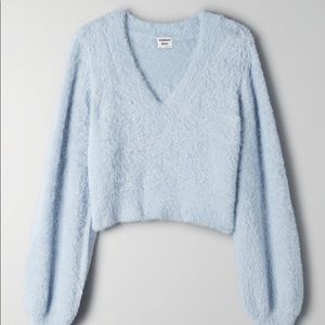 Sunday Best Kitten V-Neck Sweater in Blue Diamond